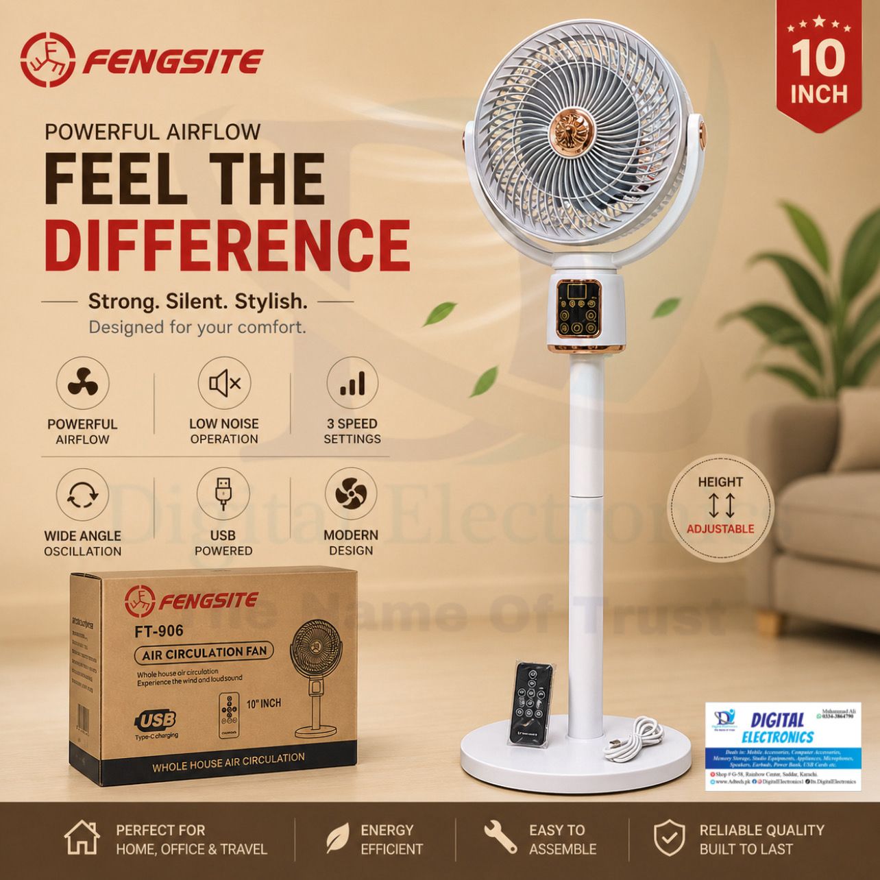 2IN1 Electric + Rechargeable 12000mah Battery Power Stand Fan
