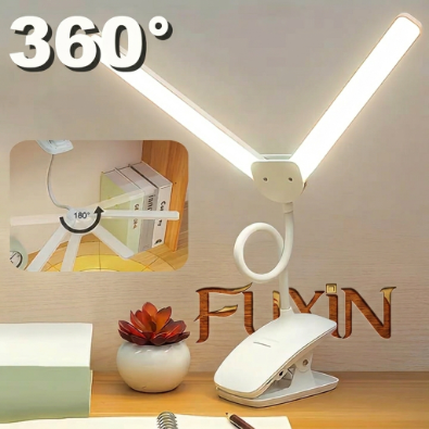 360 Flexible Three Modes Table Lamp Double Head Led Clip Lamp Study Reading Light Rechargeable Clamp Desk Light For Bedroom Office Dorm