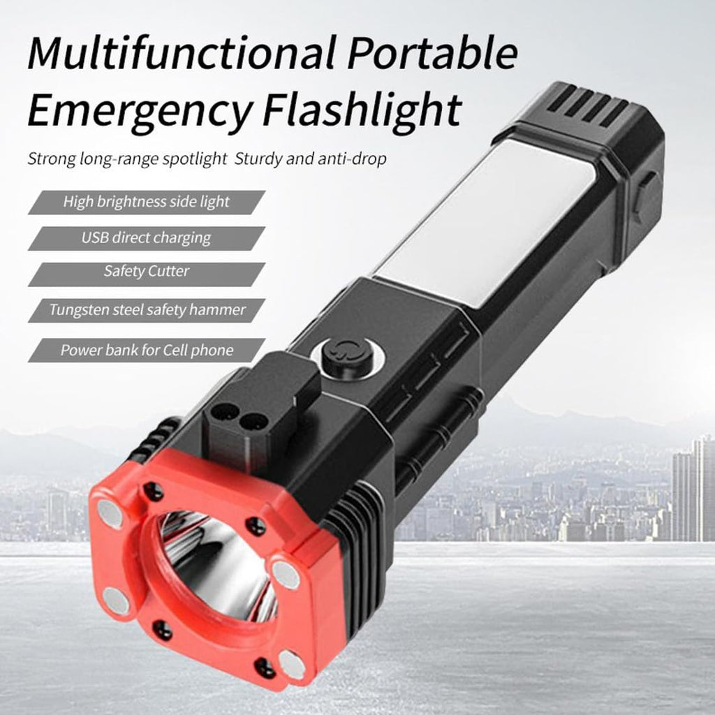 LED 3W Hammer Torch Light Rechargeable Torch Flashlight,Long Distance Beam Range Car Rescue Torch with Hammer Window Glass and Seat Belt Cutter Built