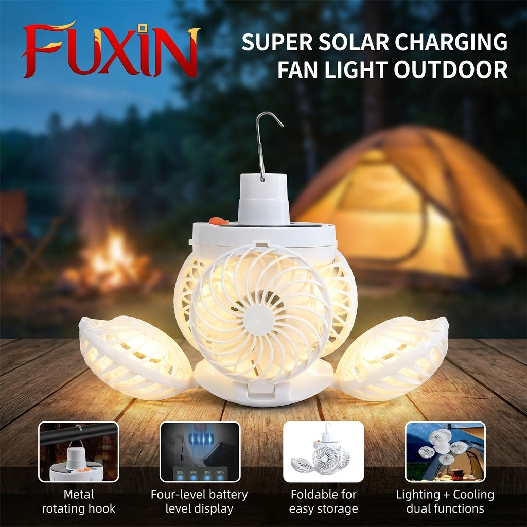 New 2026 Solar Powered Camping Football Fan Light Outdoor Foldable Super Long Battery Life LED Lantern Portable Stool for Nighttime fan best for toilet ,baby room, dining table, office, kitchen, etc