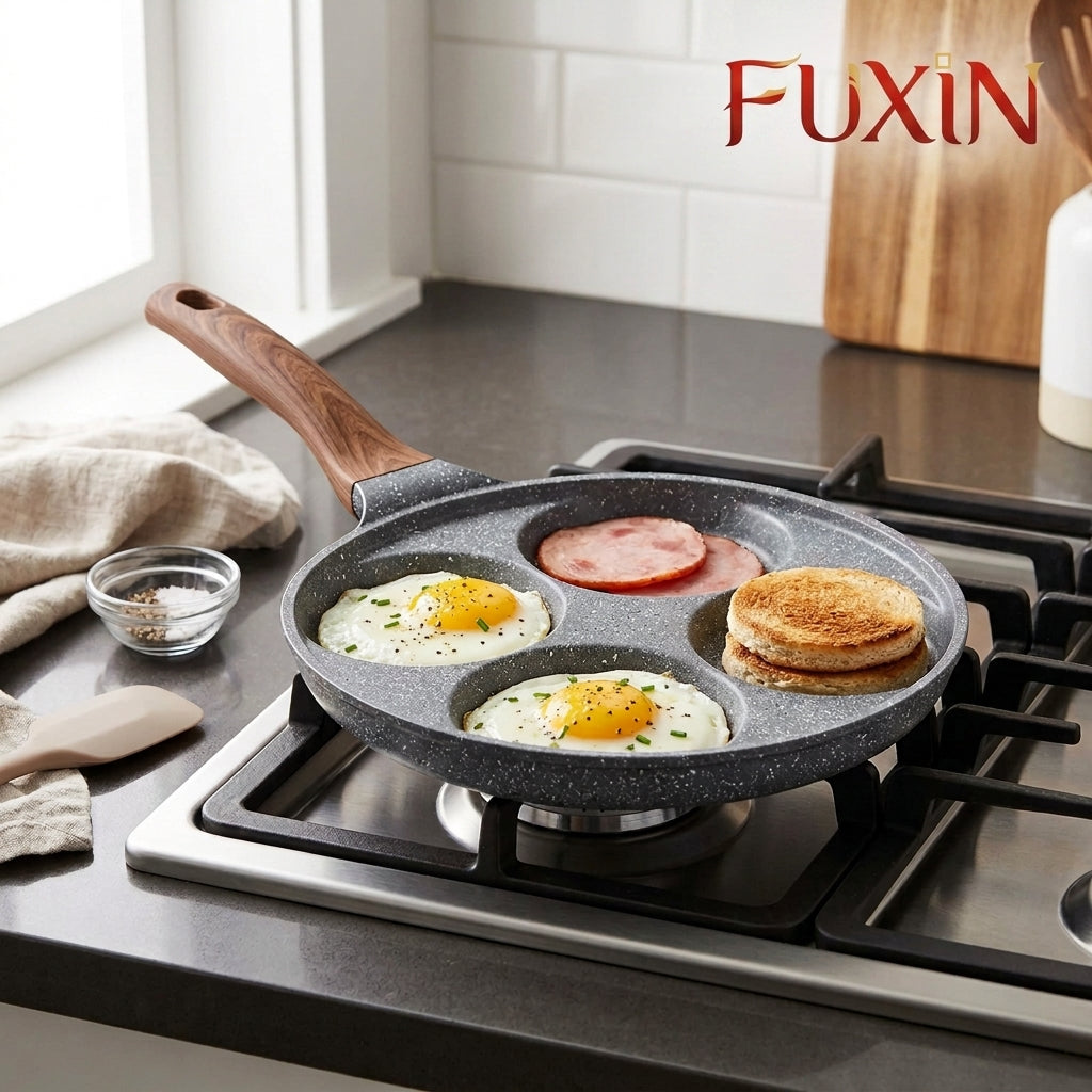 Egg Frying Pan, 1 Set 4 Hole Skillet with Handle, Cooking Accessories, Kitchen Gadgets Cookware for Breakfast Egg Toast