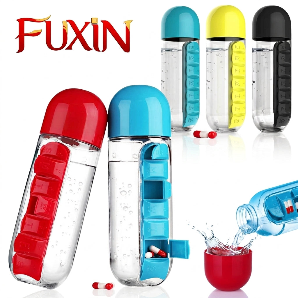Pill Bottle / Water Bottle with Pill Box