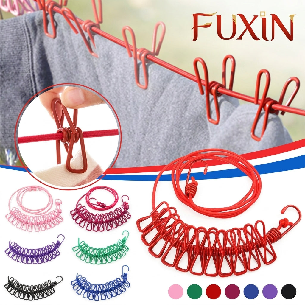 Portable Clothing Clothesline with 12 Clips Retractable Laundry Dryer Clothes Rope Drying Rack Cloth Hanging Line For Outdoor
