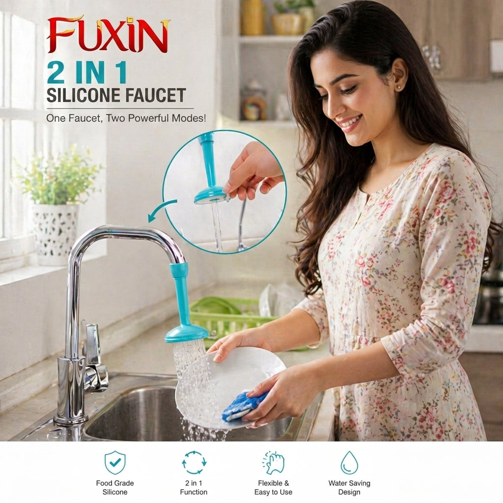 2 in 1-Silicone Kitchen Faucet Water saving Filter Shower Water Rotating Spray Regulator Tap Water Filter Valve for Kitchen Bathroom Accessories