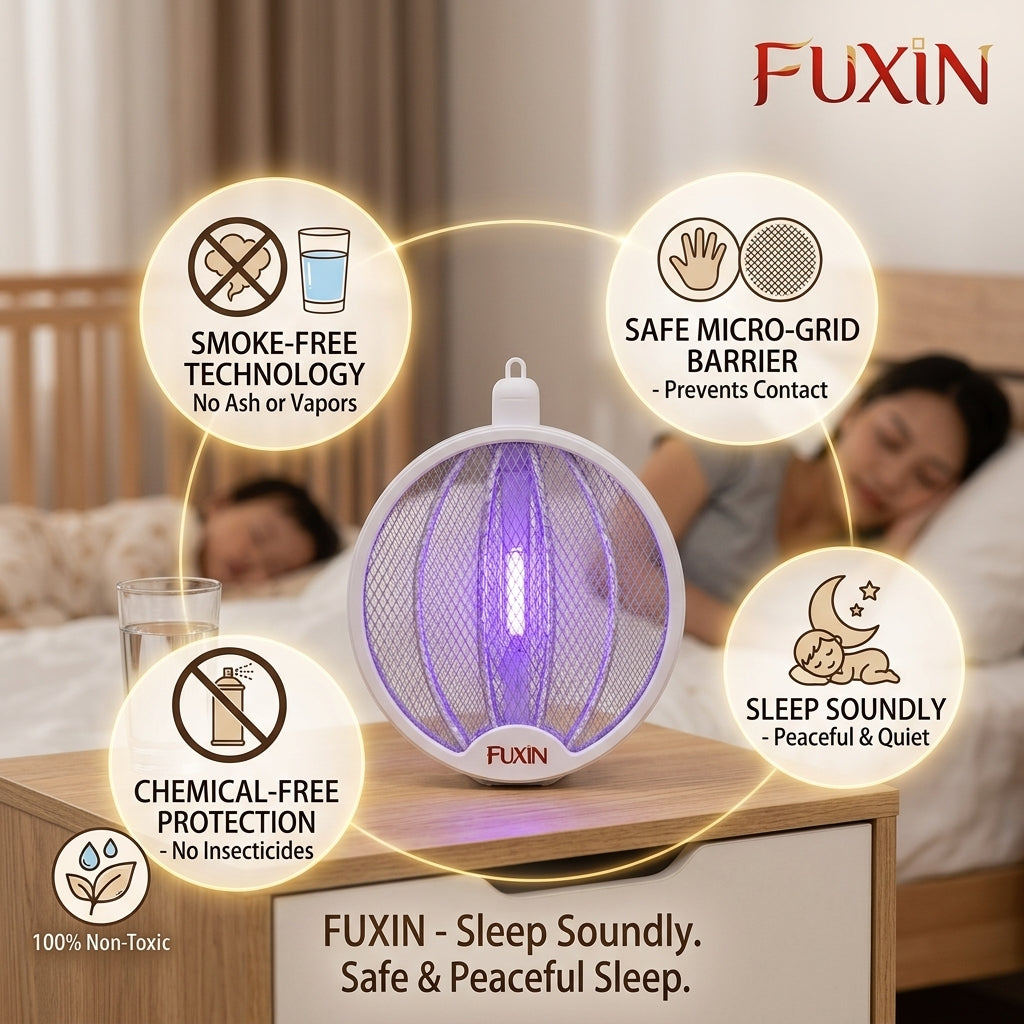 Fuxin - 2-in-1 Foldable UV Mosquito Killer Racket Lamp – Rechargeable Electric Bug Zapper for Home & Bedroom