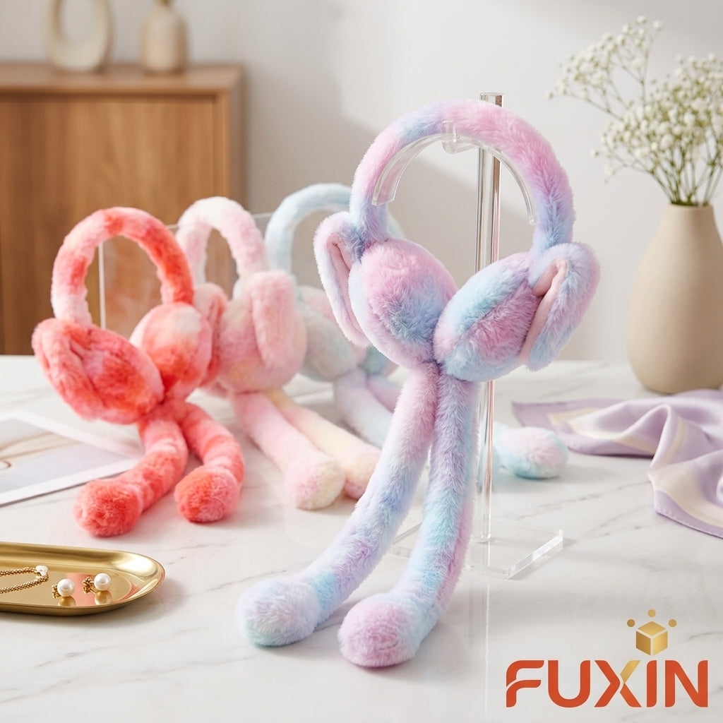 Fuxin - Cute Plush Rabbit Ear Muffs Colorful Moving Jumping Ears