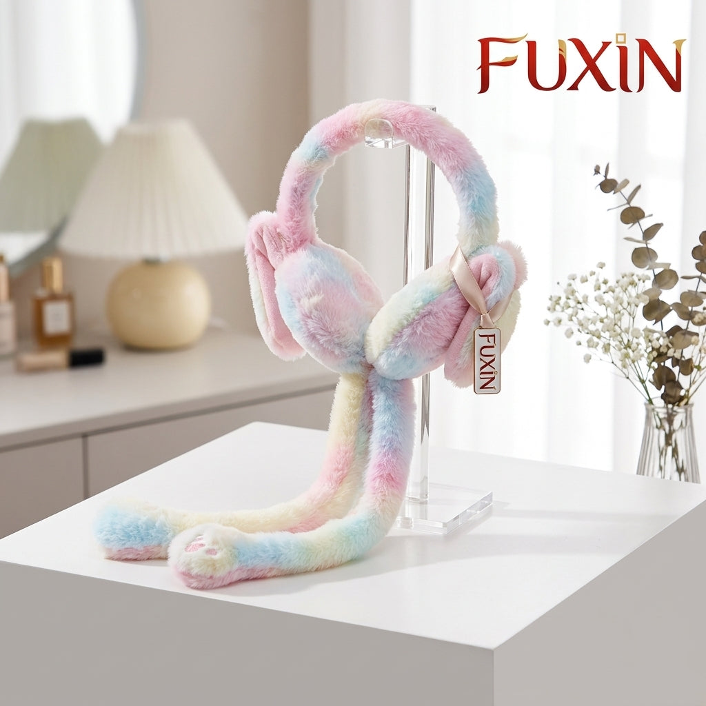Fuxin - Cute Plush Rabbit Ear Muffs Colorful Moving Jumping Ears