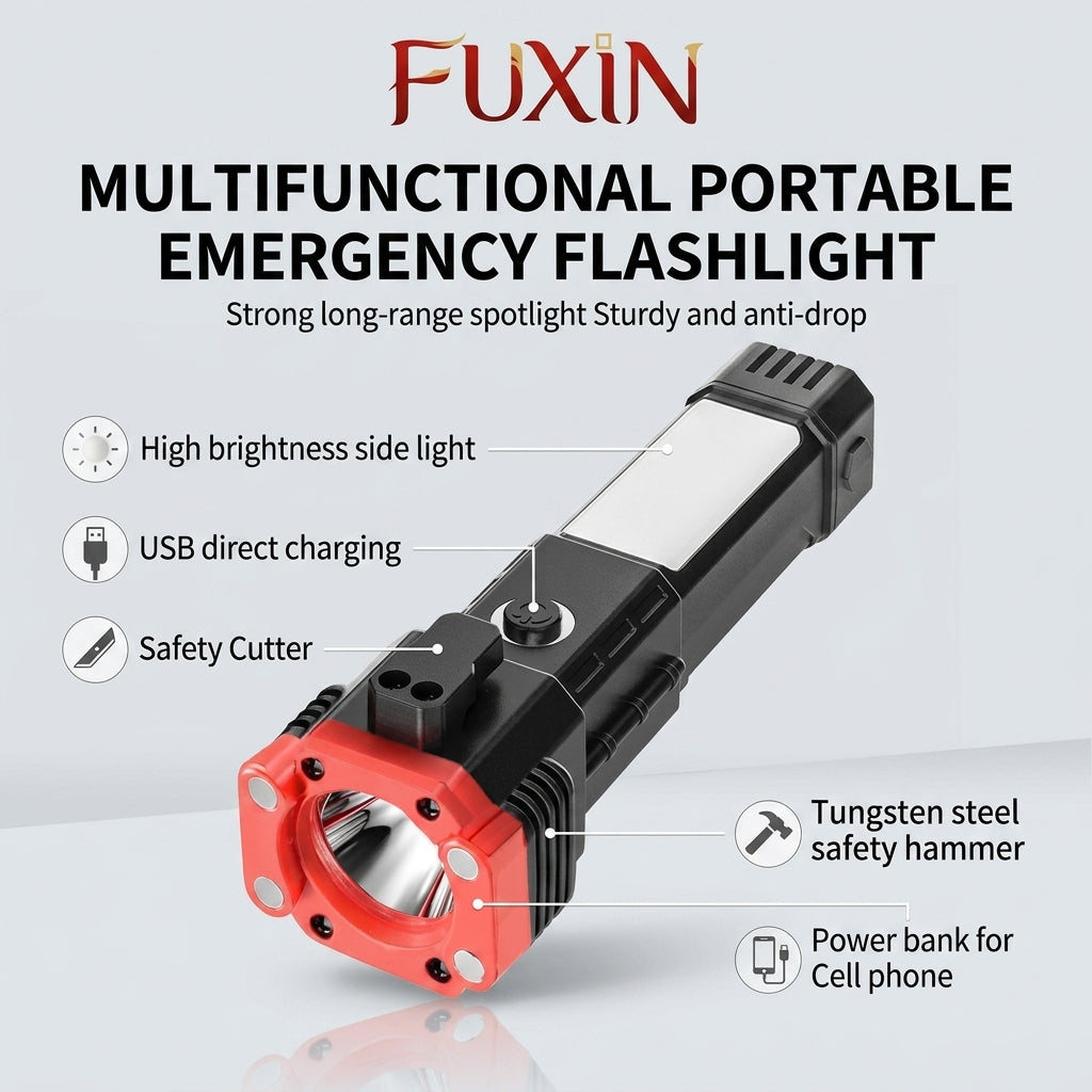 LED 3W Hammer Torch Light Rechargeable Torch Flashlight,Long Distance Beam Range Car Rescue Torch with Hammer Window Glass and Seat Belt Cutter Built