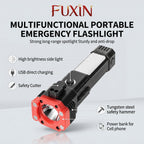 LED 3W Hammer Torch Light Rechargeable Torch Flashlight,Long Distance Beam Range Car Rescue Torch with Hammer Window Glass and Seat Belt Cutter Built