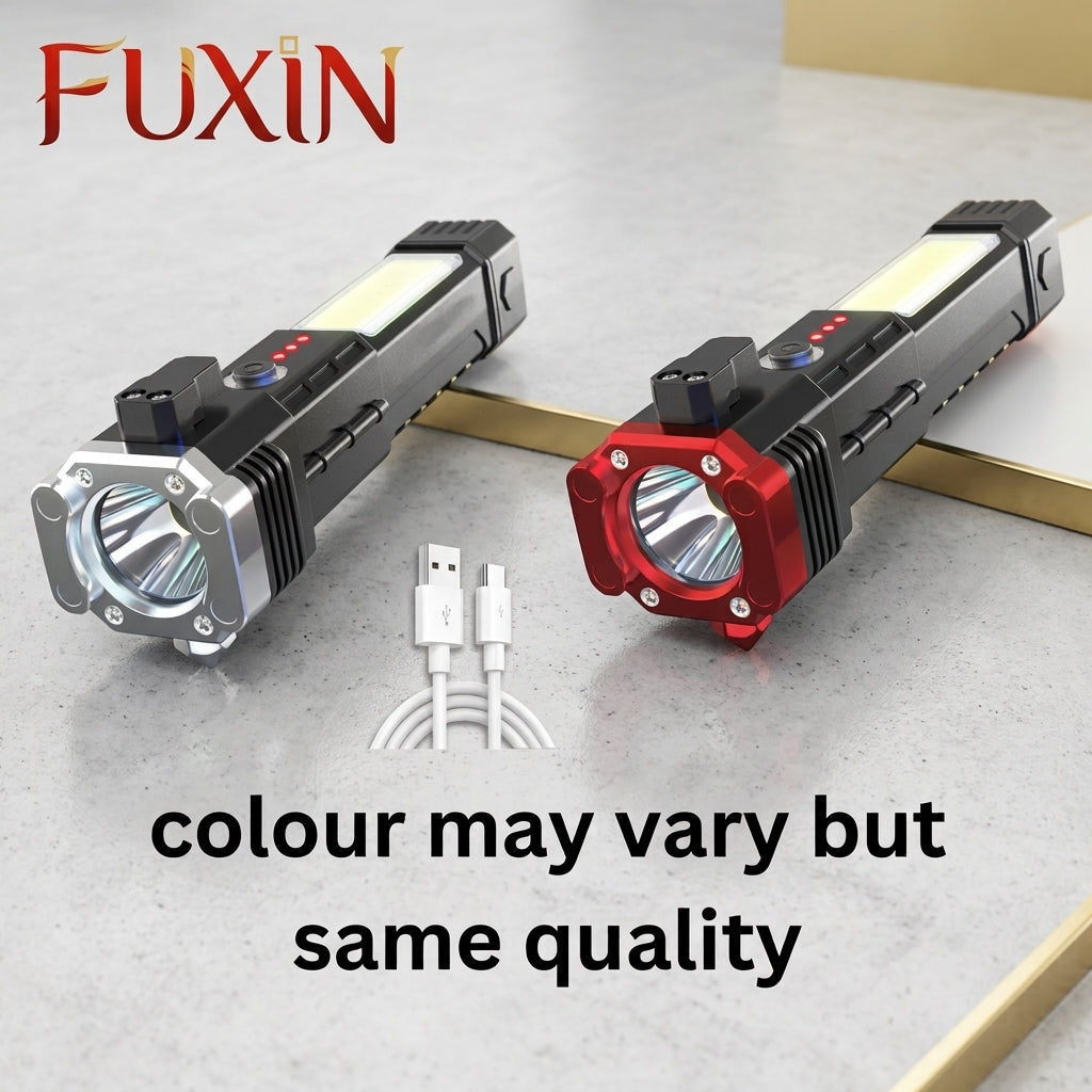 LED 3W Hammer Torch Light Rechargeable Torch Flashlight,Long Distance Beam Range Car Rescue Torch with Hammer Window Glass and Seat Belt Cutter Built