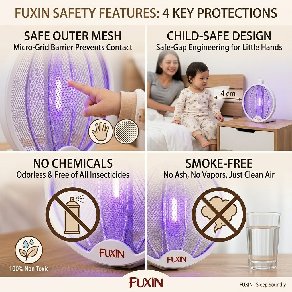 Fuxin - 2-in-1 Foldable UV Mosquito Killer Racket Lamp – Rechargeable Electric Bug Zapper for Home & Bedroom
