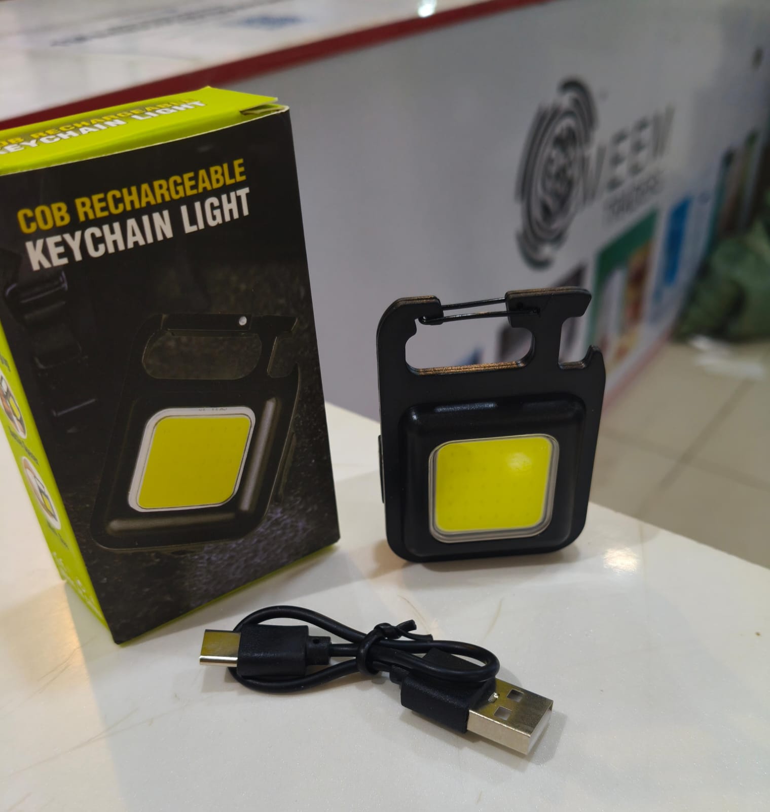 COB Rechargeable Keychain Flashlight 3 Light Modes Portable Pocket Light with Folding Bracket Bottle Opener and Magnet Base