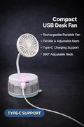 Mini Wall Mount Flexible Neck Fan, Portable Desk Fan, 360° Adjustable Neck, Type-C Charging