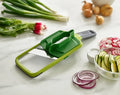 Multi-Grip Kitchen Mandolin, Adjustable Vegetable Cutter and Onion Cutter, 3 Slice Strength, with Precision Handle, Green,