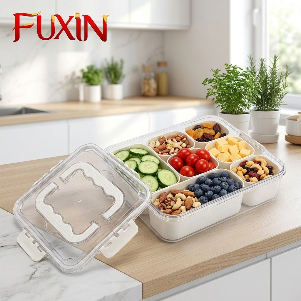 Multifunctional 6 Compartments Acrylic Plastic Food Snack Box