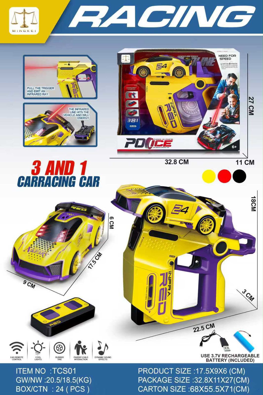New 3in1 Premium RC Car with Infrared Ray Gun and Wireless Remote (Mix/Random colour)