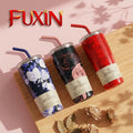 New Floral Stainless Steel 590ml Double Tumbler with Steel Straw