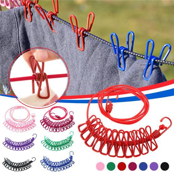 Portable Clothing Clothesline with 12 Clips Retractable Laundry Dryer Clothes Rope Drying Rack Cloth Hanging Line For Outdoor
