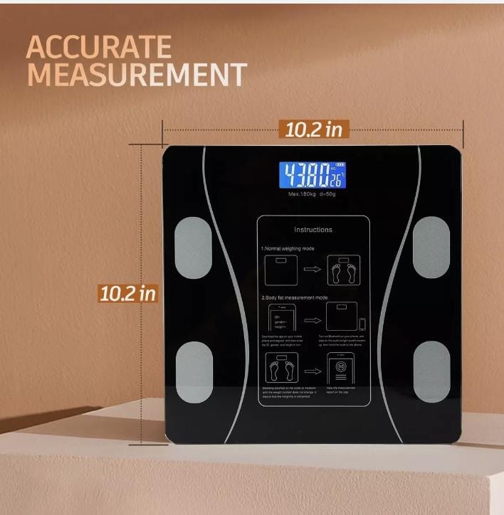 Weighing Scale Bluetooth Body Fat Escamas Smart Electronic BMI Composition Analyzer Weight Scale in Glossy Black with App Working